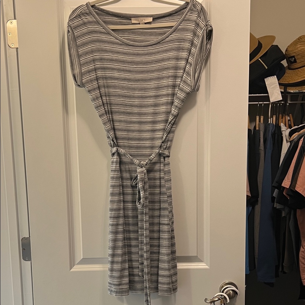 LOFT Black and White Striped Mini Dress